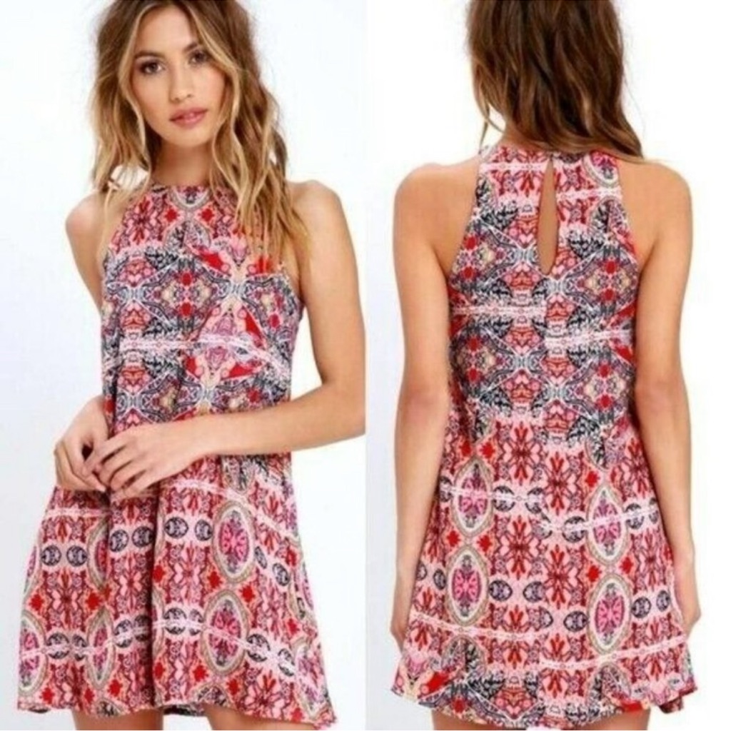 Lulu’s Design Major Red Print Swing Dress Size Xs